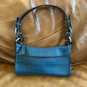 LAUREN RALPH LAUREN  Winter Green Tartan Plaid Bag Black Leather Strap Mini Bag